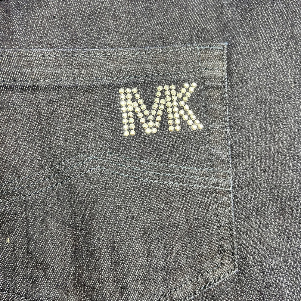 Michael Kors Embellished Bootcut Jeans Dark Wash Denim Rhinestone MK Logo Sz 16W - Picture 5 of 13